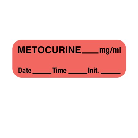 Label, Metocurine 1/2 X 1-1/2 Flr Red W/Black